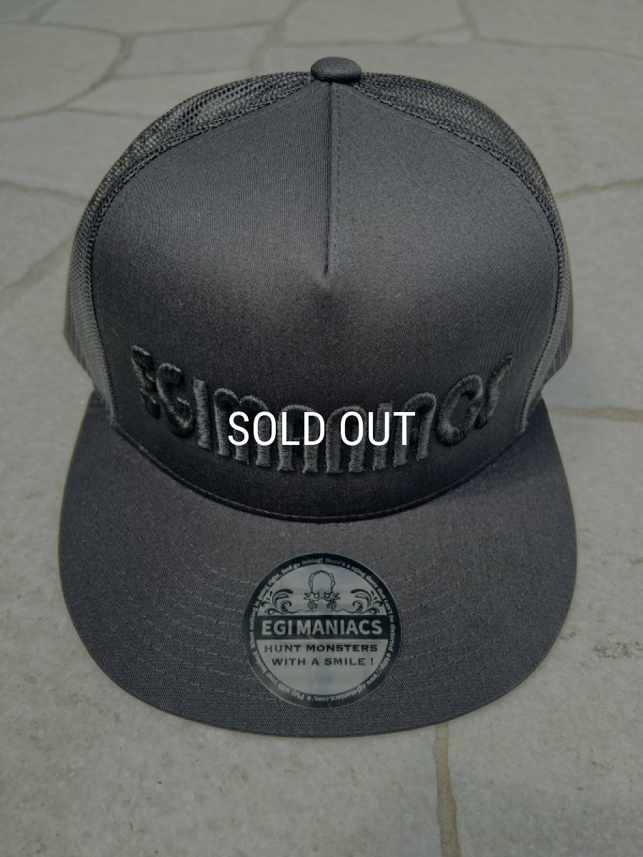 画像1: ★送料無料★エギマニ/3D刺繍スナップバックフラットメッシュCAP【BLACK/BLACK】 (1)