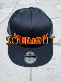 ★送料無料★エギマニ/3D刺繍スナップバックフラットメッシュCAP【BLACK/ORANGE】