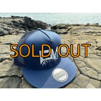 ★送料無料★エギマニ/EM刺繍スナップバックフラットメッシュCAP【NAVY/SILVER】