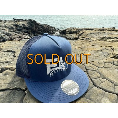 画像1: ★送料無料★エギマニ/EM刺繍スナップバックフラットメッシュCAP【NAVY/SILVER】